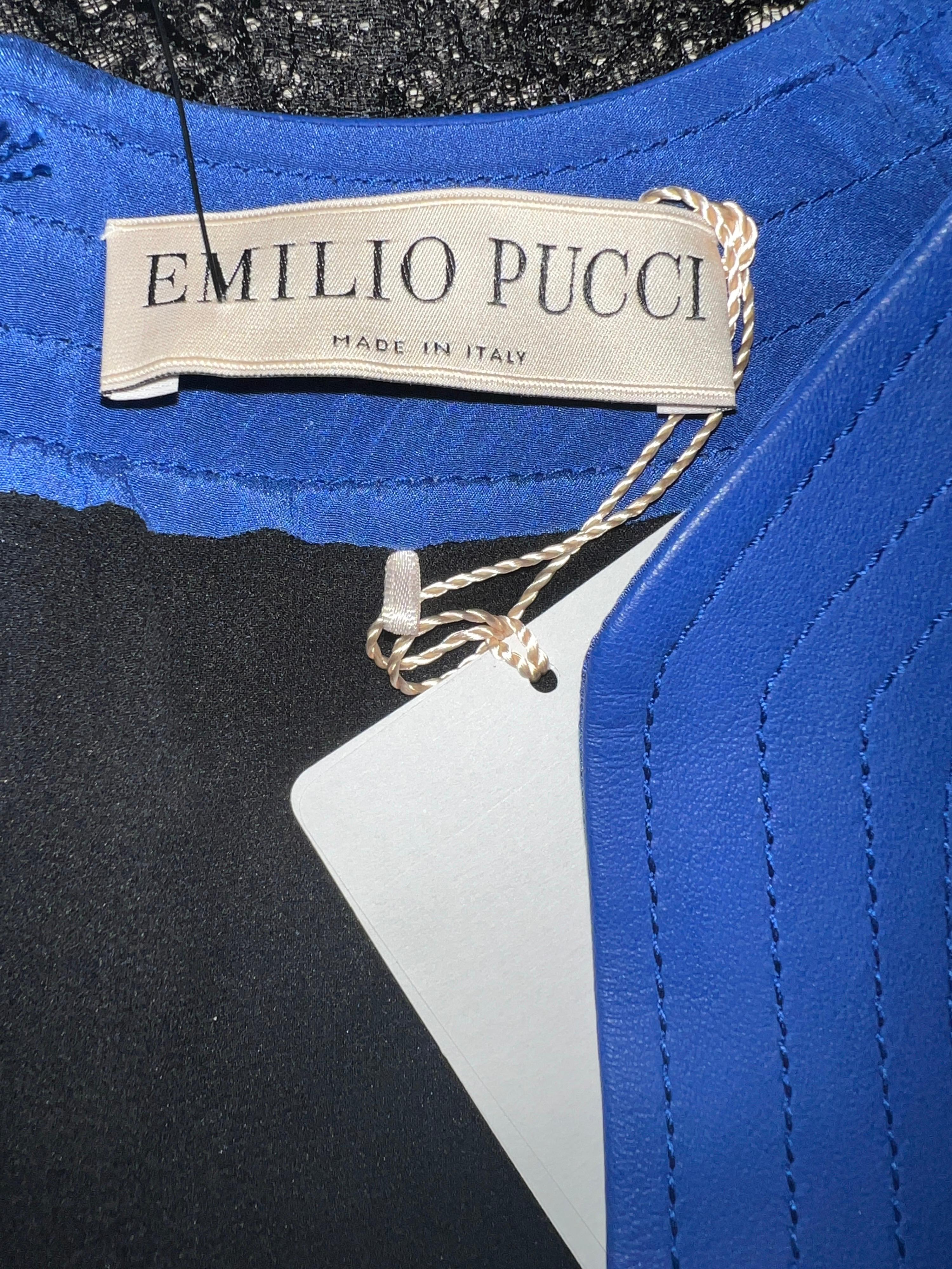 Emilio Pucci by Peter Dundas - Robe de soirée de cocktail en dentelle de soie et cuir, taille 42, état neuf Pour femmes en vente