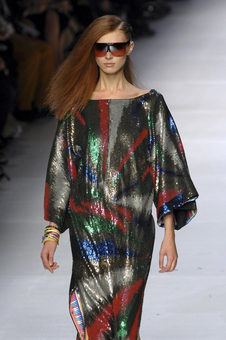 UNWORN Emilio Pucci Embroidered Silk Sequin Evening Kaftan Maxi Dress Gown 40 For Sale 8