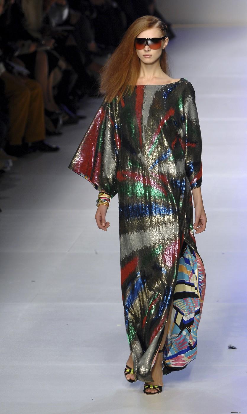 UNWORN Emilio Pucci Embroidered Silk Sequin Evening Kaftan Maxi Dress Gown 40 6