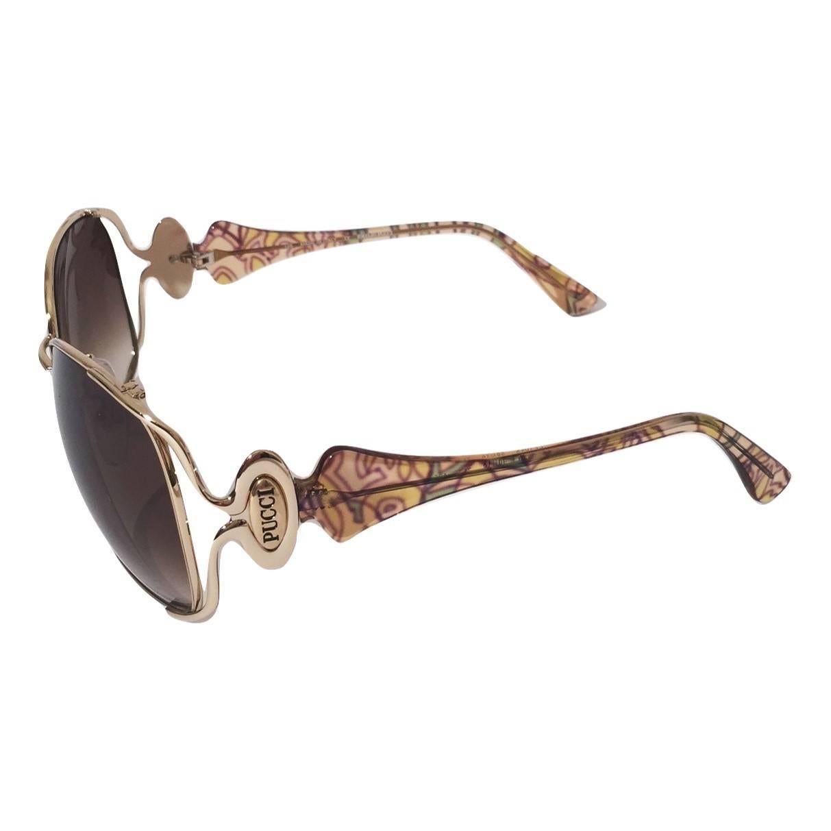 Nuevo Emilio Pucci Gafas de sol de aviador doradas  Con estuche y caja en venta 6