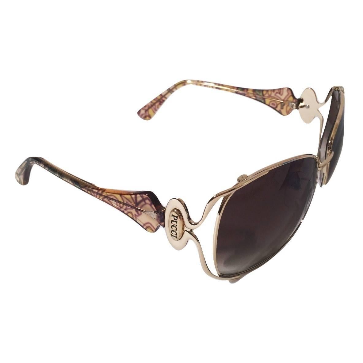 New Emilio Pucci Gold Aviator Sunglasses  With Case & Box For Sale 1