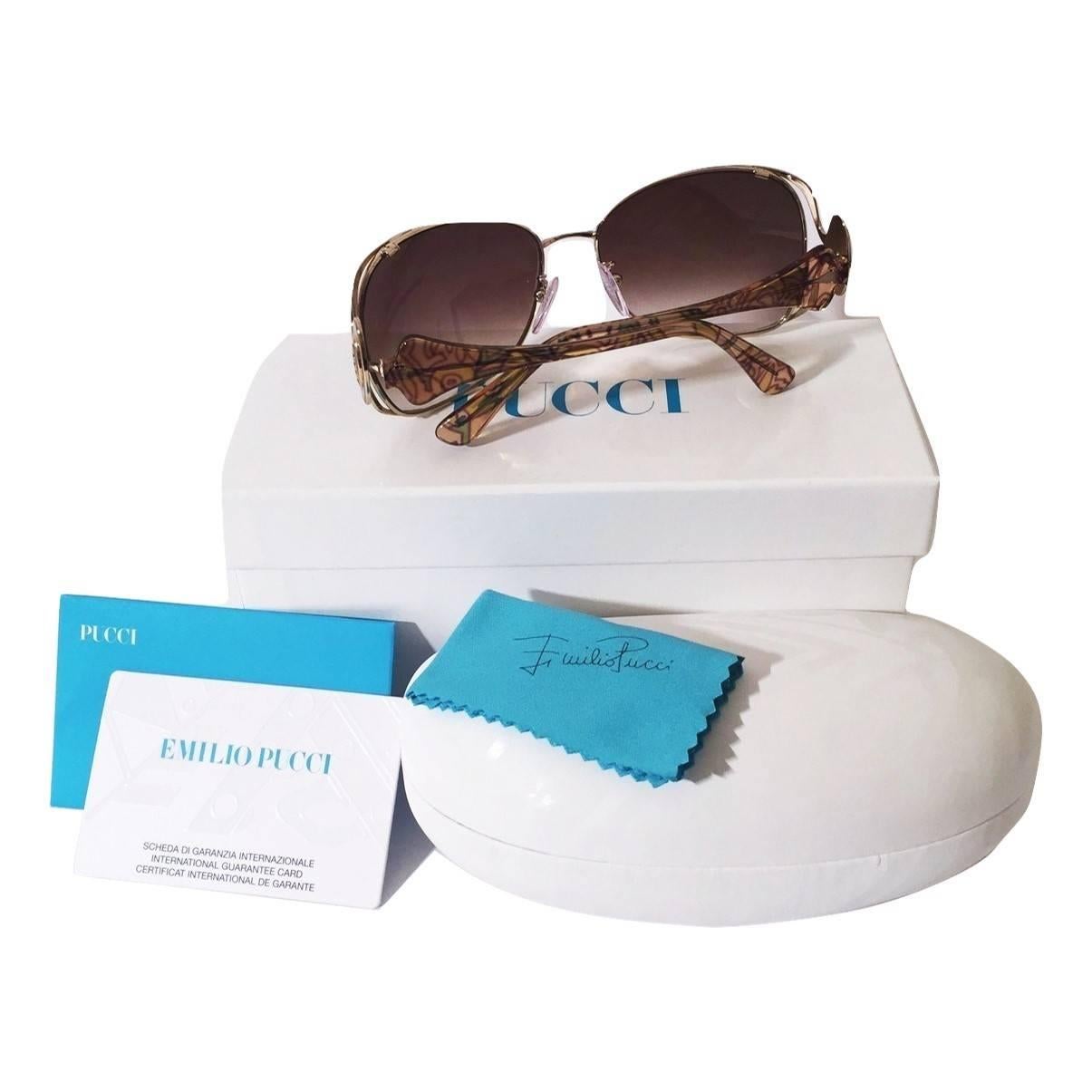 Nuevo Emilio Pucci Gafas de sol de aviador doradas  Con estuche y caja en venta 1