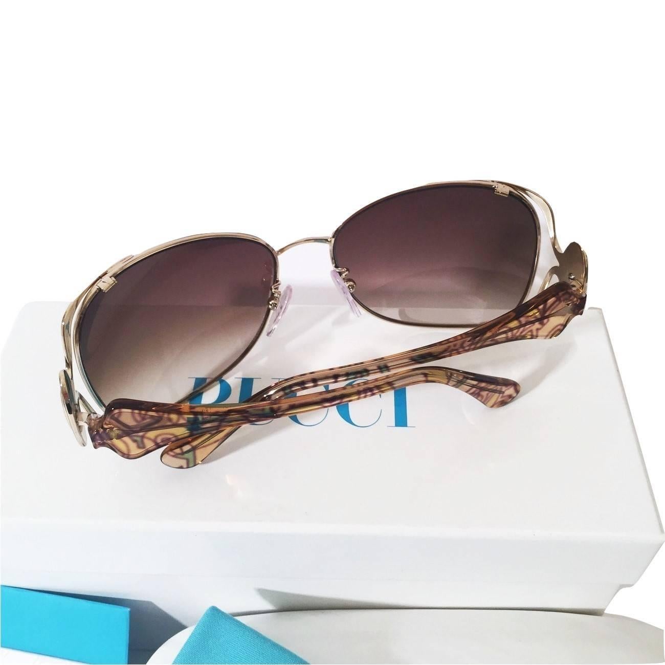 New Emilio Pucci Gold Aviator Sunglasses  With Case & Box For Sale 3