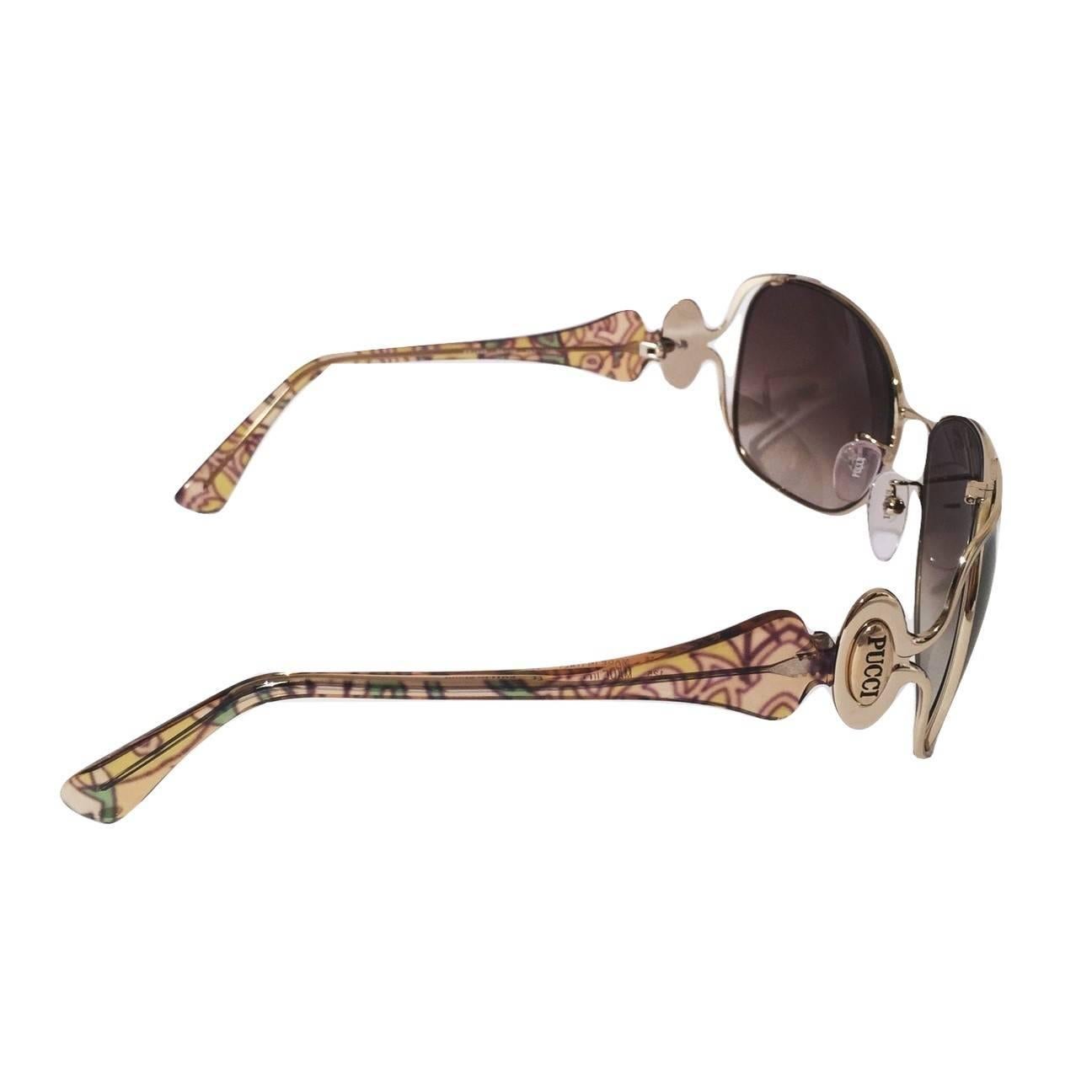 New Emilio Pucci Gold Aviator Sunglasses  With Case & Box For Sale 4
