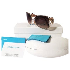 New Emilio Pucci Gold Aviator Sunglasses  With Case & Box