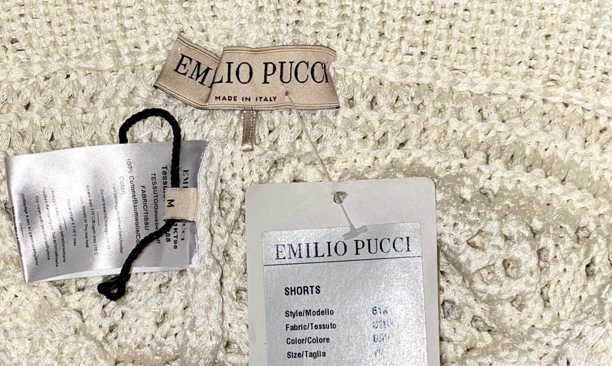 NEU Emilio Pucci Elfenbeinfarbene Baumwolle Häkelstrick Shorts Hot Pants (Beige) im Angebot