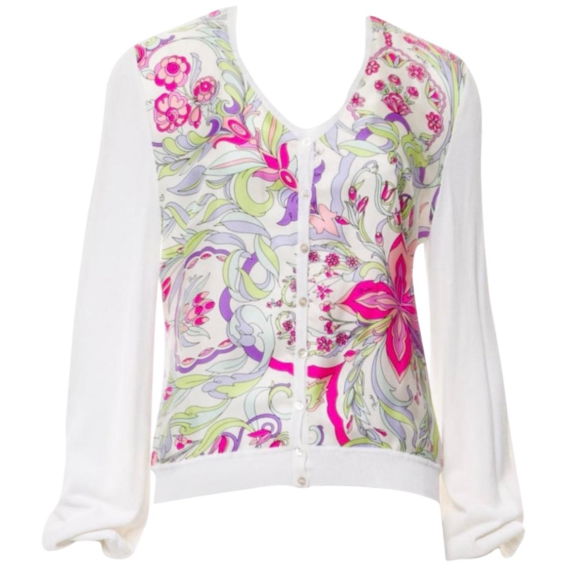 NEW Emilio Pucci Knit & Signature Printed Silk Light Summer Cardigan Jacket 46 For Sale