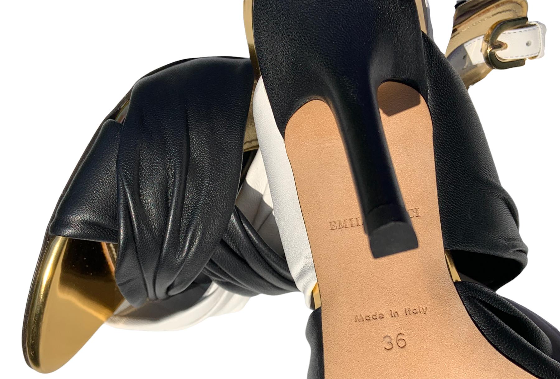 Emilio Pucci - Sandales à talons escarpins en cuir blanc et noir, italiennes, taille 36 - US 6, état neuf Pour femmes en vente