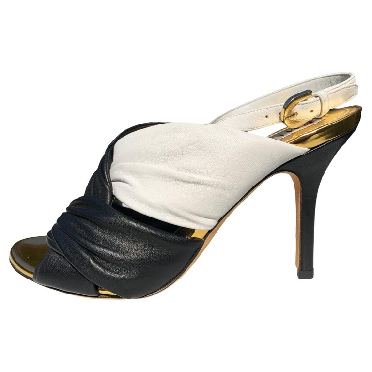 New Emilio Pucci Leather White Black Slingback Heel Sandals