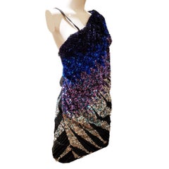 New Emilio Pucci Multi Color Silk One Shoulder Cocktail Dress IT40 US2