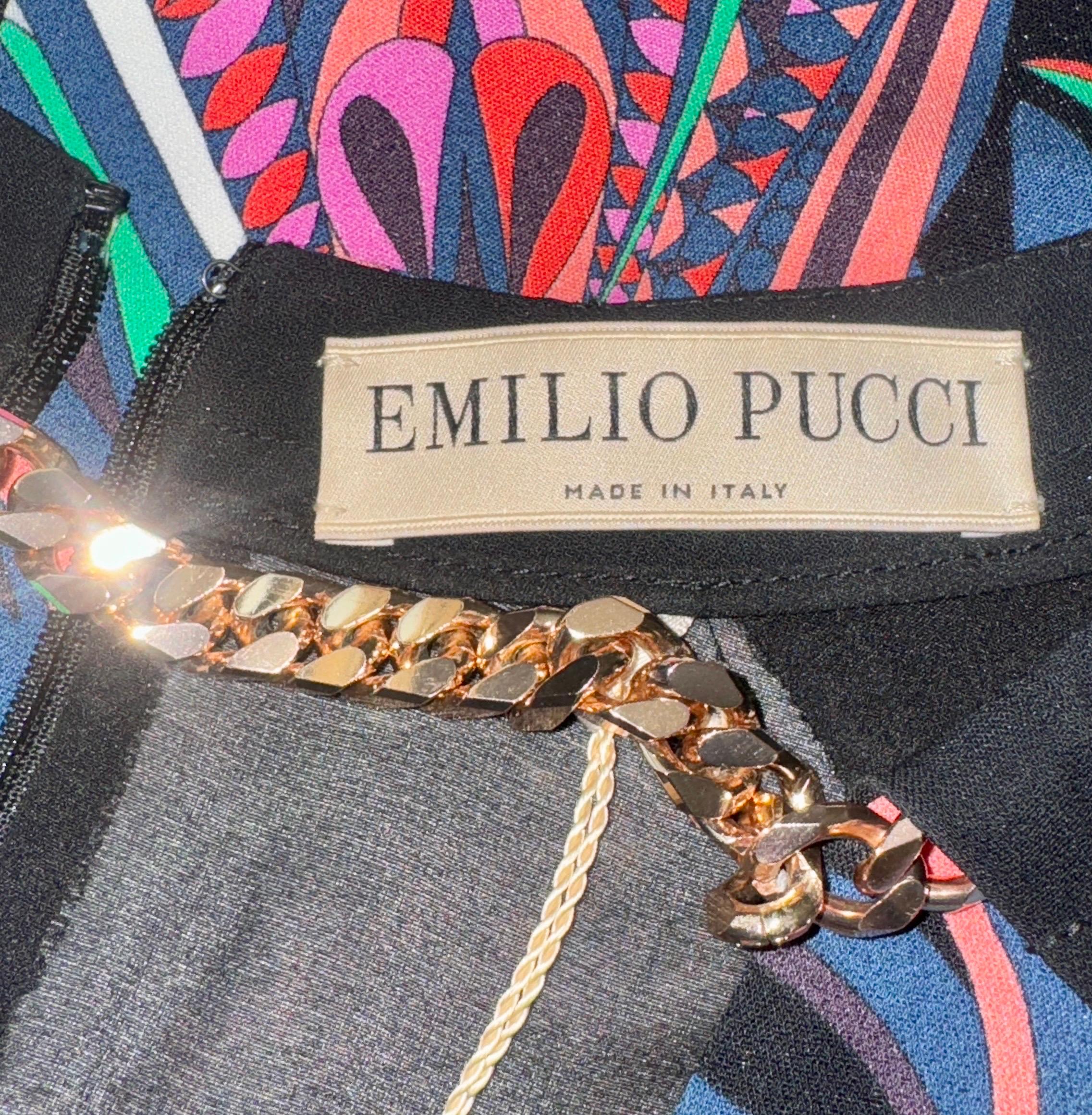 NEU Emilio Pucci Mehrfarbiges Tunikakleid mit Signaturdruck und Kettendetail mit Muster 38 im Angebot 5