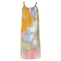 NEU Emilio Pucci Pastellfarbenes Kleid mit Sternmuster aus Seide mit Krawattendruck 44