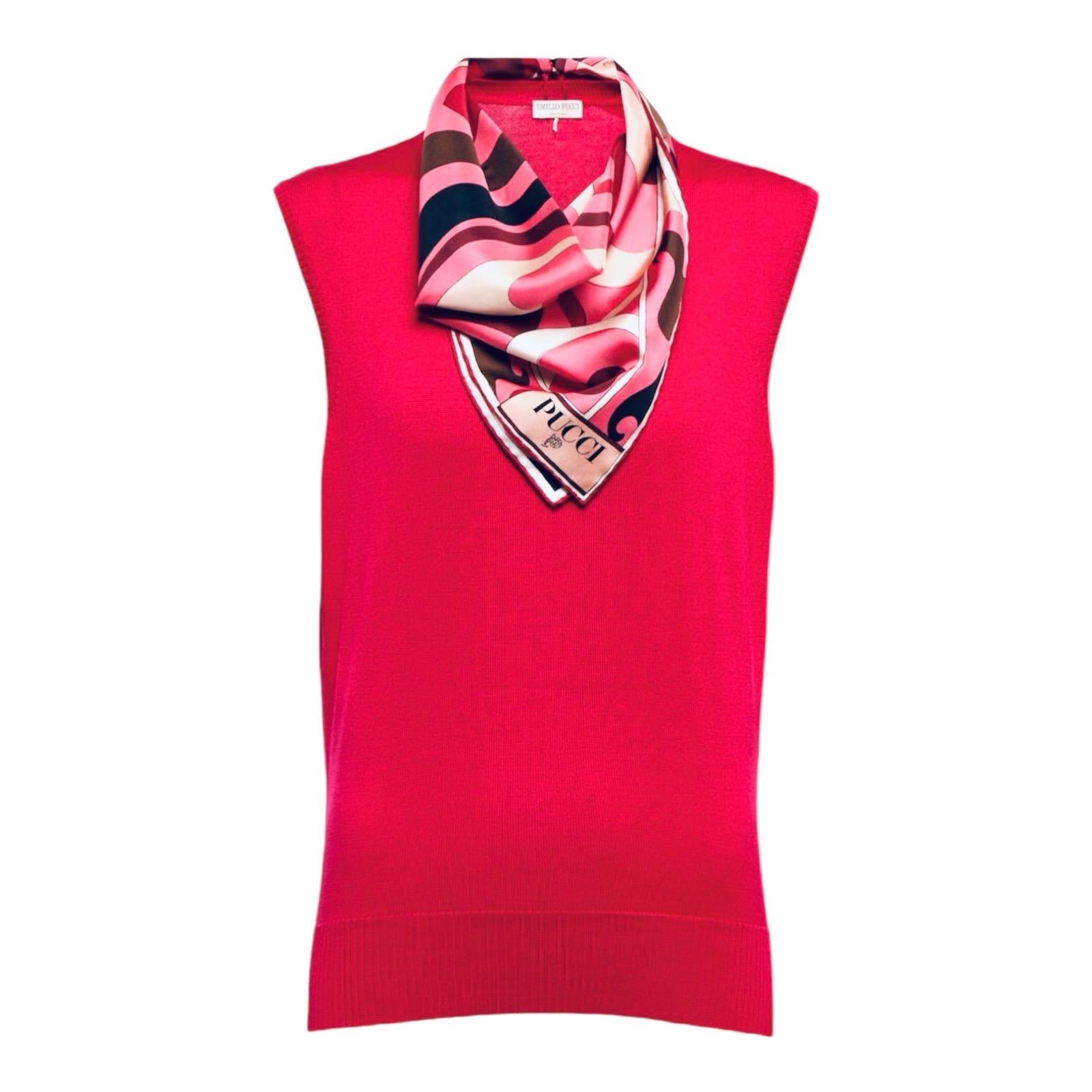 NEW Emilio Pucci Pink Sweater Top with Silk Twill Scarf Detail FW 2023/2024 M For Sale 3