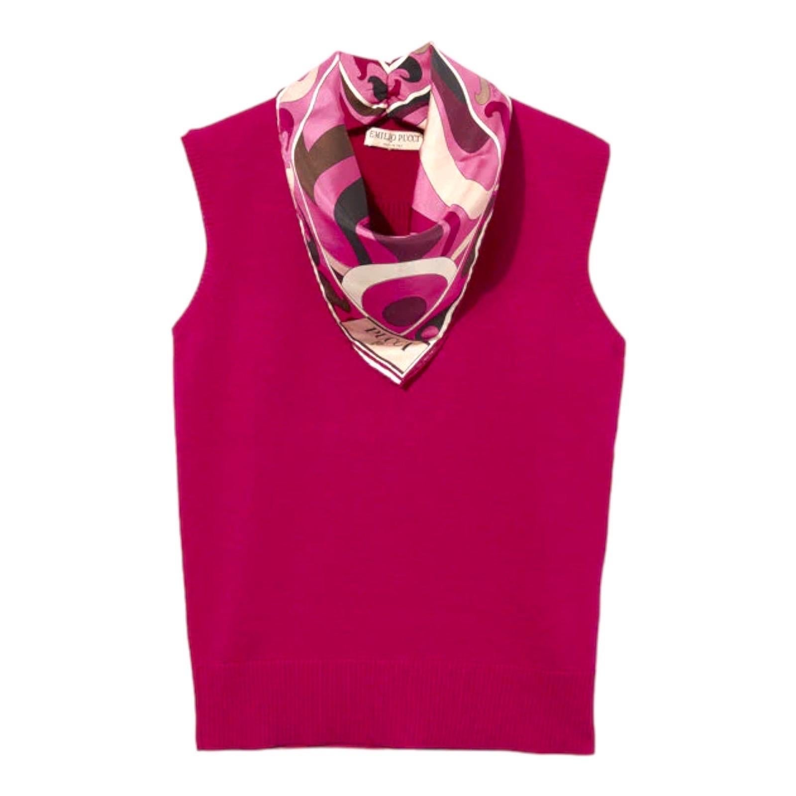 NUEVO Emilio Pucci Top de jersey rosa con detalle de pañuelo de sarga de seda  M