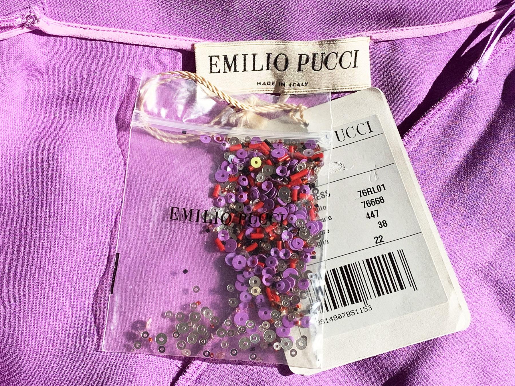 New Emilio Pucci Purple Sequin Beads Embellished Long Silk Dress  It 38 - US 4 In New Condition In Montgomery, TX