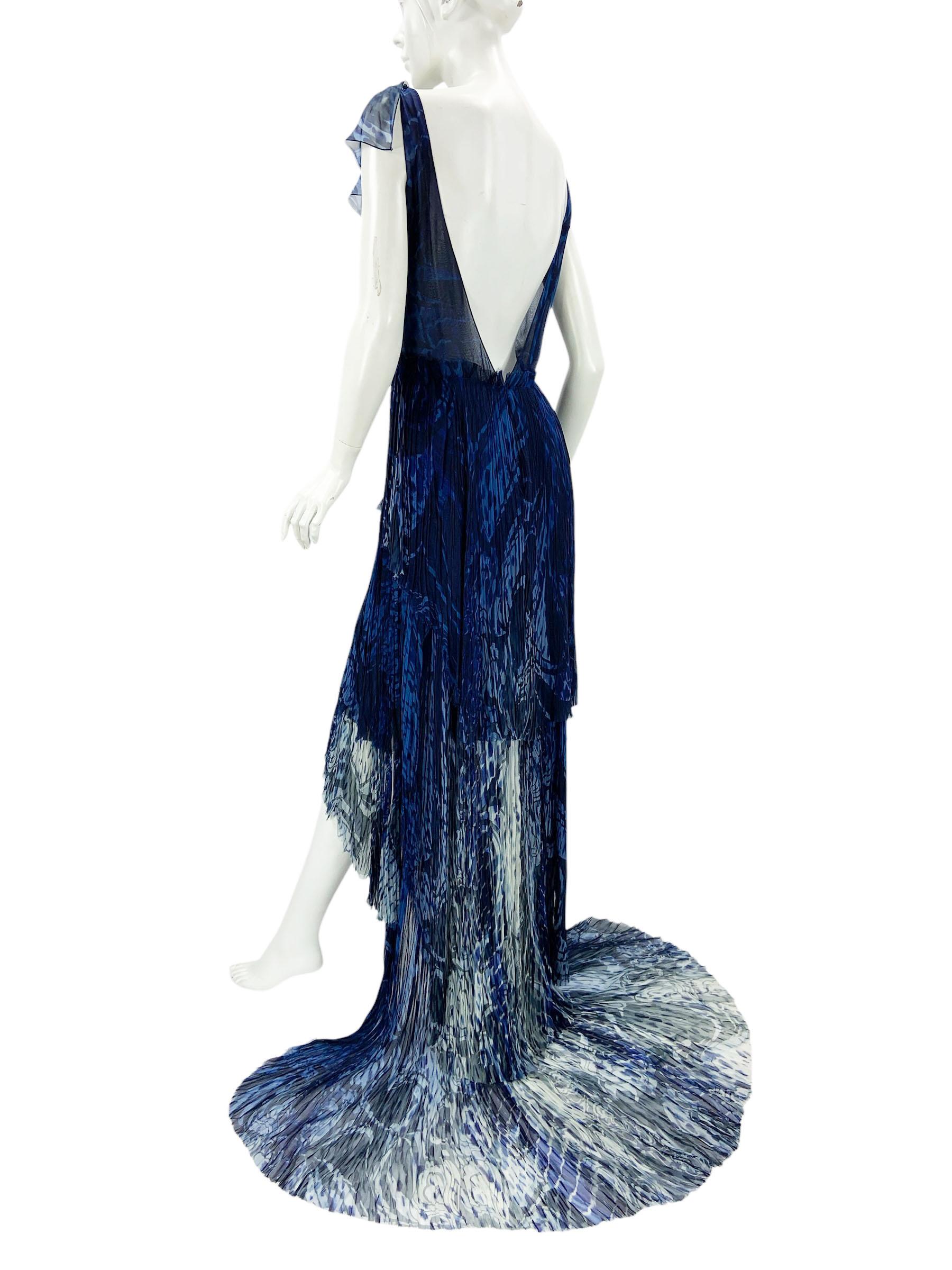 New Emilio Pucci S/S 2011 Runway Blue Silk High-Low Lace-up Open Back Dress US 8 For Sale 8