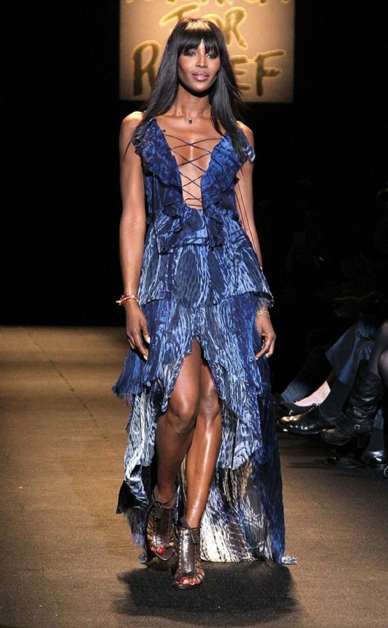New Emilio Pucci Blue Silk High-Low Lace-Up Plunging Long Dress
Italian size 42 - US 8 
Silk Plisse, Deep Plunging with Lace-Up, 3-x Layered Skirt, Open Back.
Waist - 30 inches, Height at front - 32 inches and 4 inches slit.
Made in Italy.
New