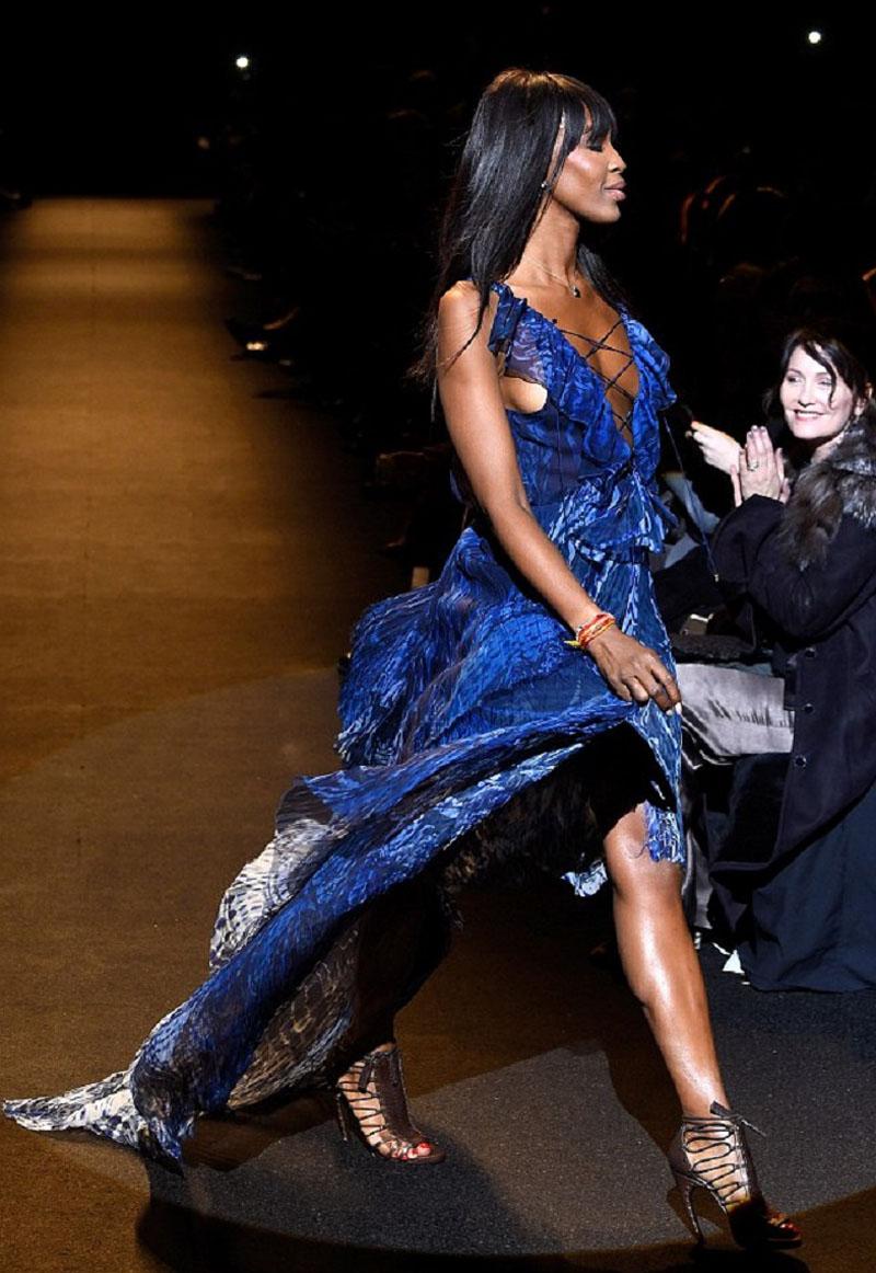 Black New Emilio Pucci S/S 2011 Runway Blue Silk High-Low Lace-up Open Back Dress US 8 For Sale