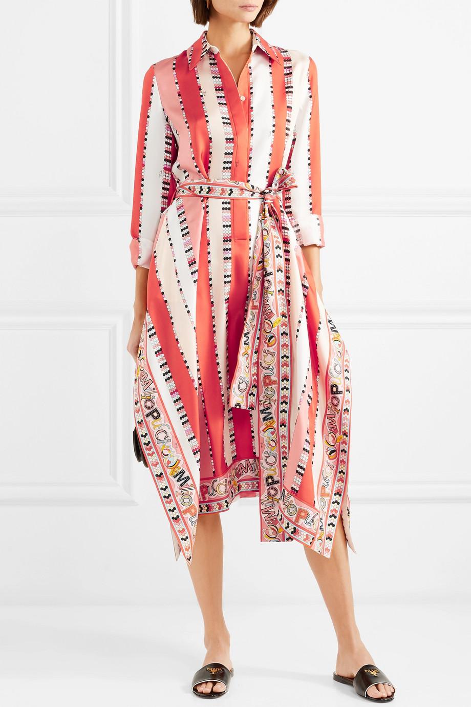 Women's NEW Emilio Pucci Signature Printed Silk Twill Scarf Dress with Belt 36 For Sale