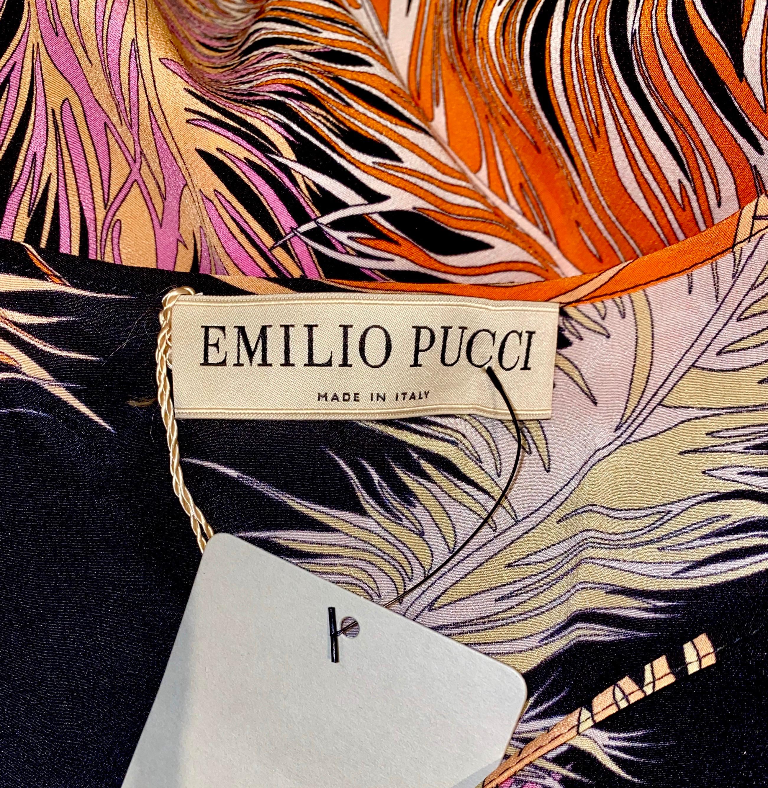 Women's NEW Emilio Pucci Signature Print Crepe de Chine Feathers Print Silk Dress
