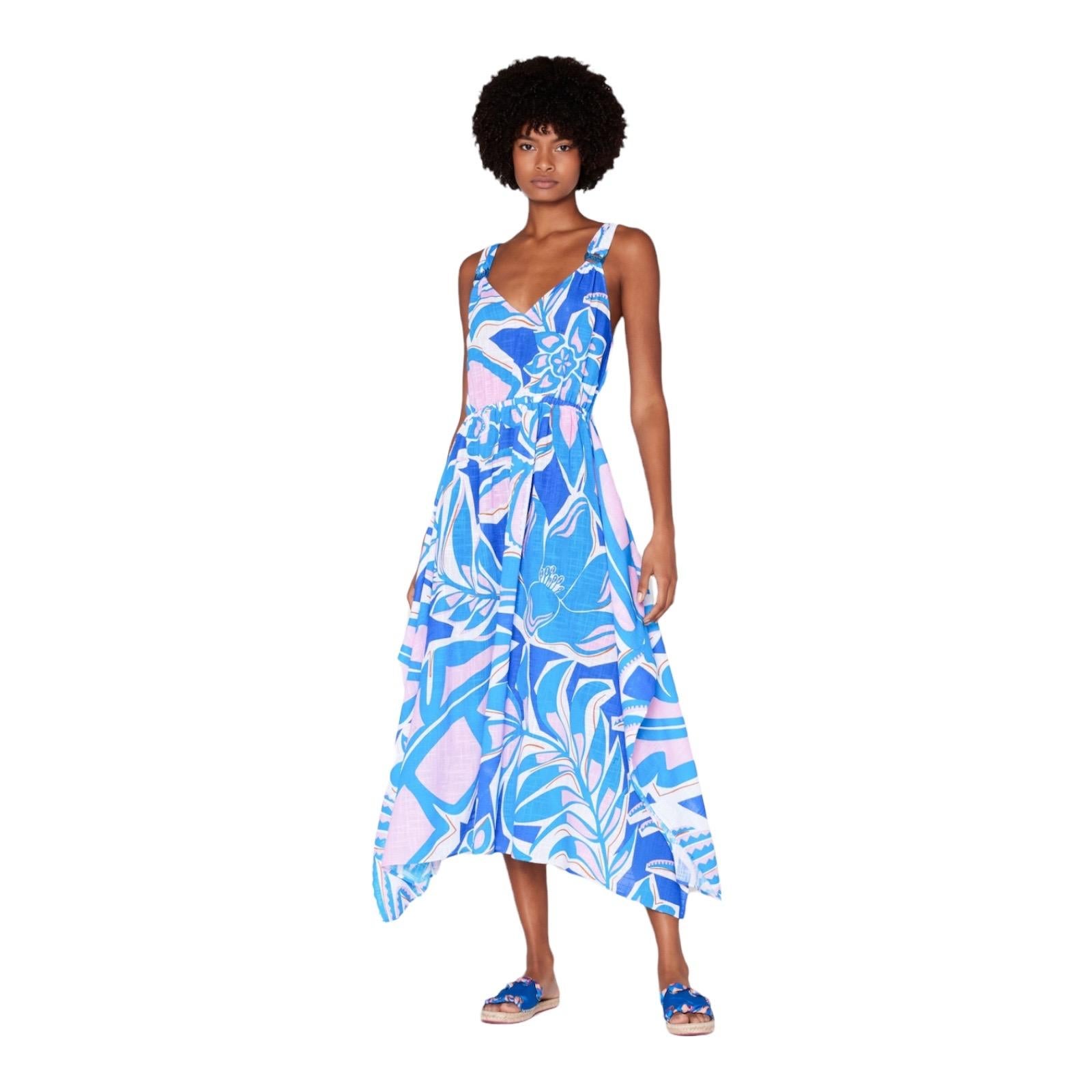 The vibrant botanical print, tropical hues and airy handle of this piece combine to create the ideal summer dress. It is cut from a soft cotton and feature printed with Samoa pattern, inspired by the lush landscape of its namesake Polynesian