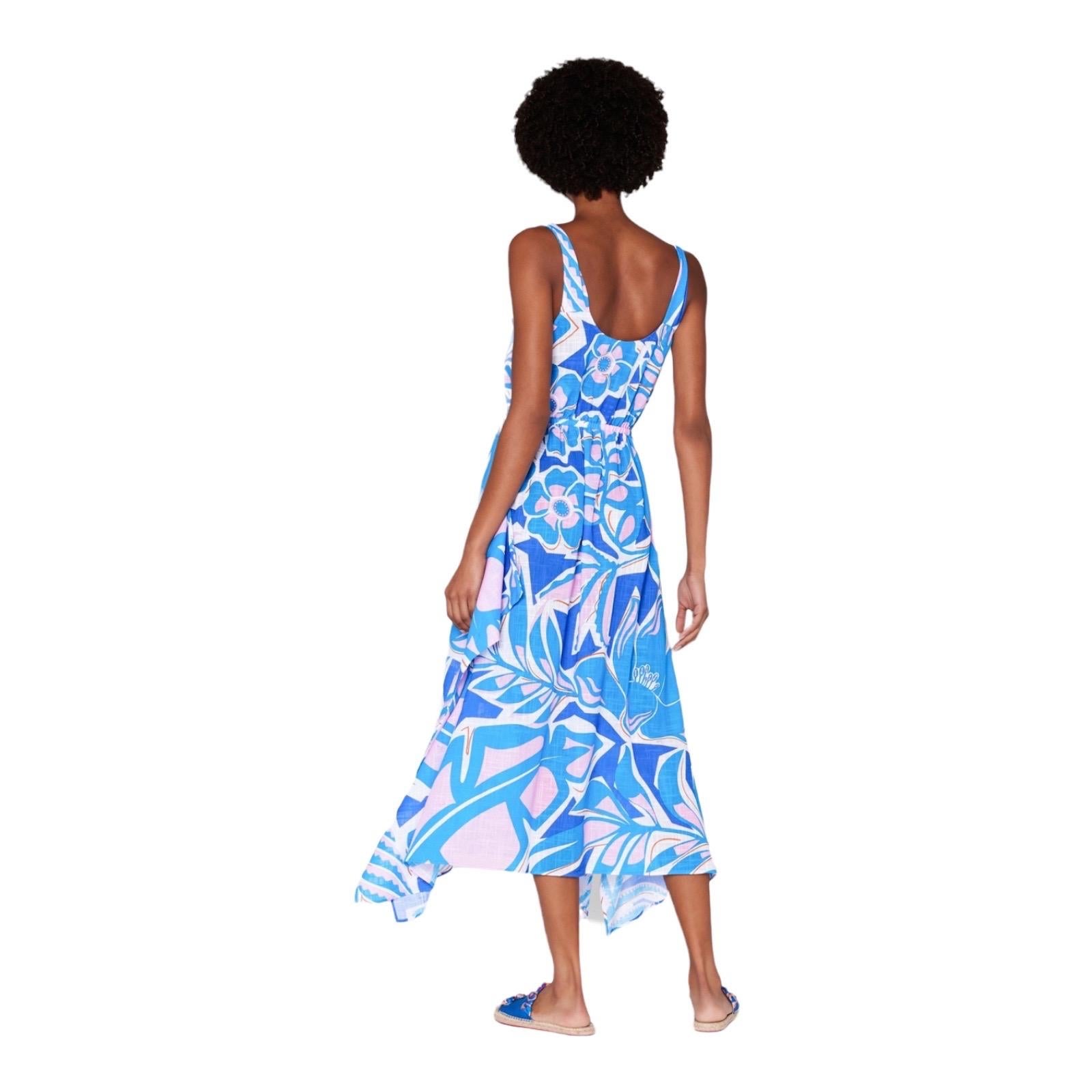 NEU Emilio Pucci Signature Tropical Print Midikleid Kleid 38 (Blau) im Angebot
