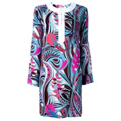 NEU Emilio Pucci Tunika-Kaftankleid aus Seide mit Signaturdruck und Cady-Verzierung 44