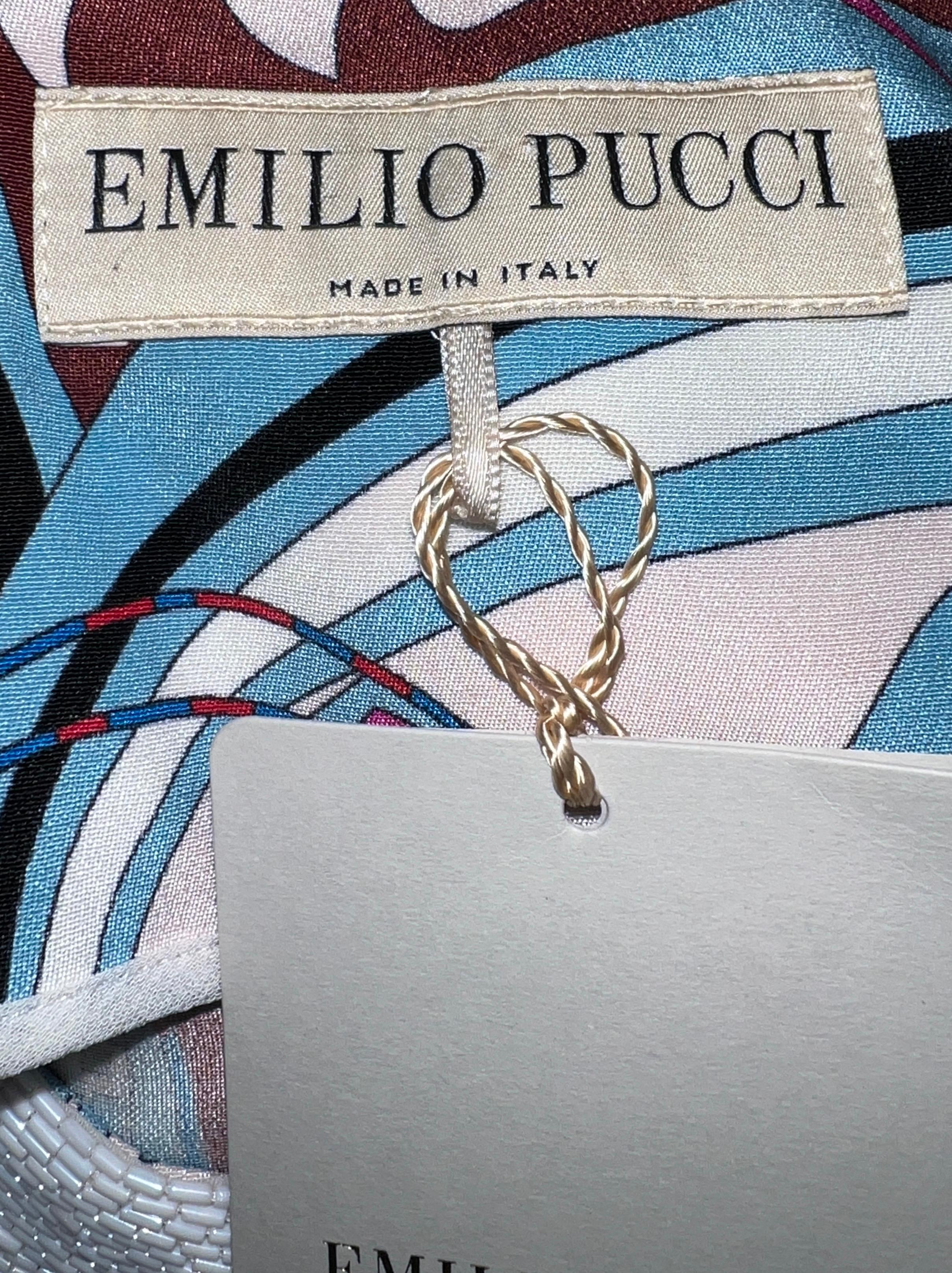 NEW Emilio Pucci Signature Print Embellished Cady Silk Tunic Kaftan Dress 44 For Sale 6