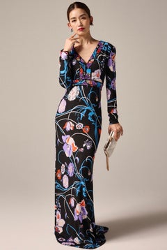 NEU Emilio Pucci Signature Print Verschönertes Florales Maxikleid Kleid 40