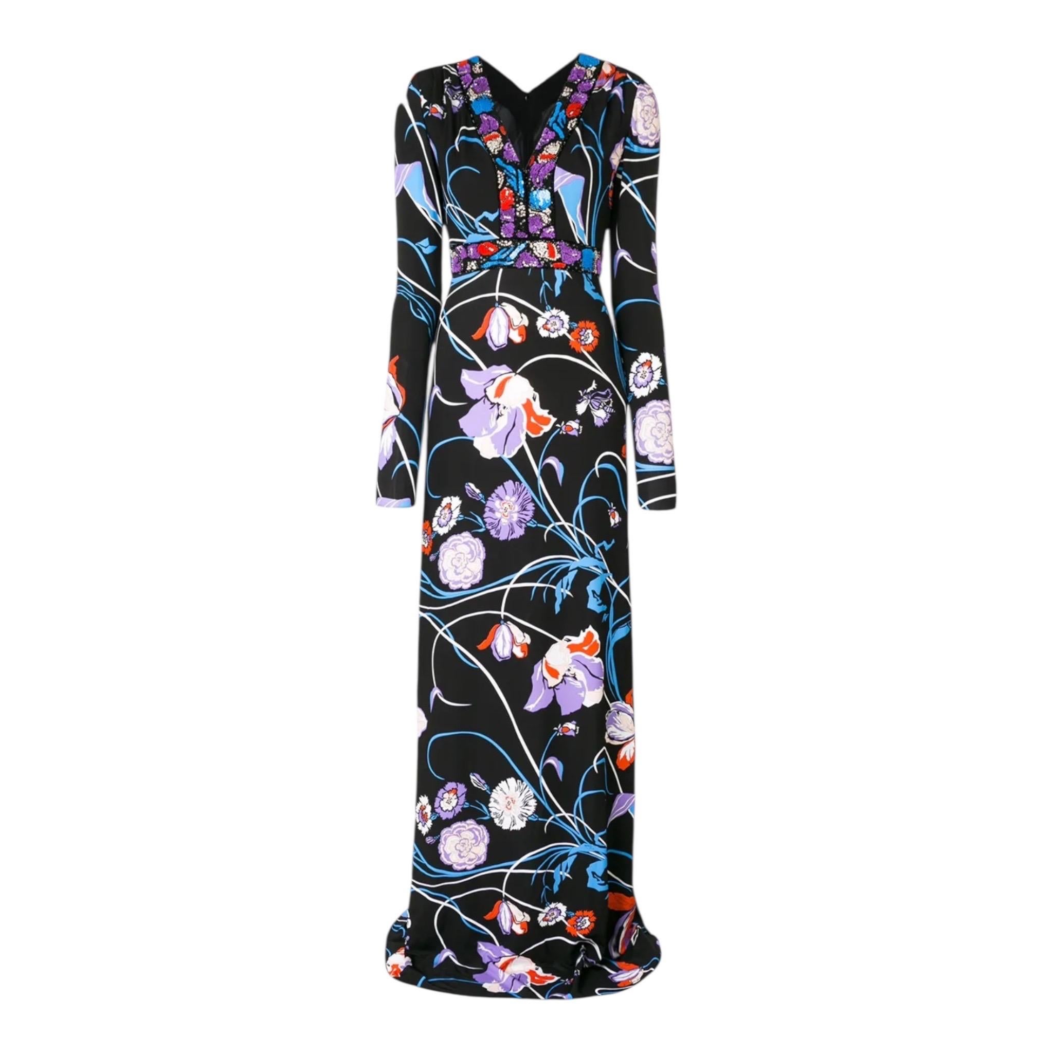 NEW Emilio Pucci Signature Print Embellished Floral Maxi Dress Gown 40