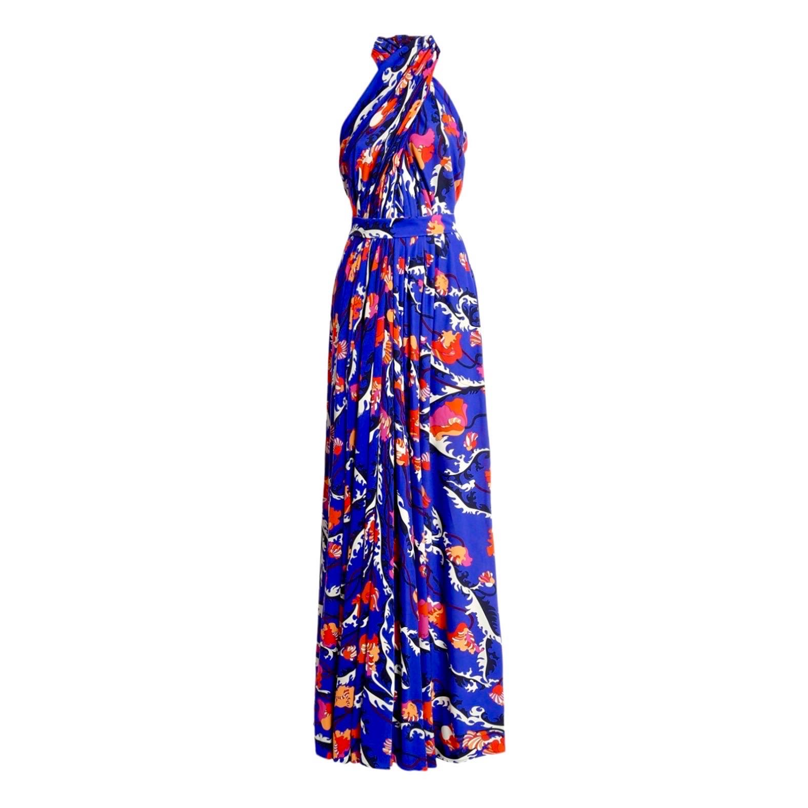NEW Emilio Pucci Signature Print  Neckholder Maxi Dress Gown 42 For Sale 1