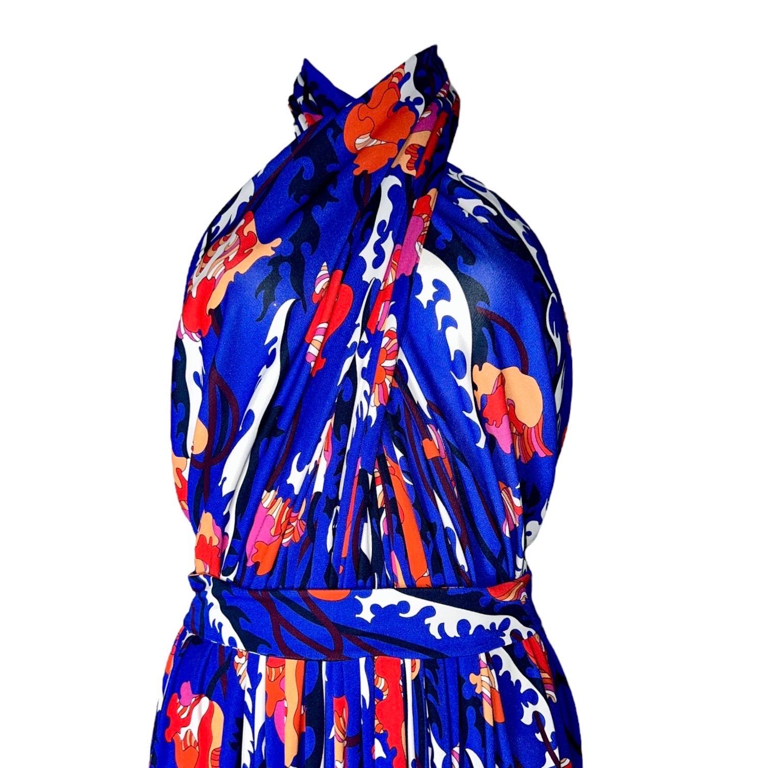Emilio Pucci imprimé signature  Robe longue à collier Robe 42 en vente 1