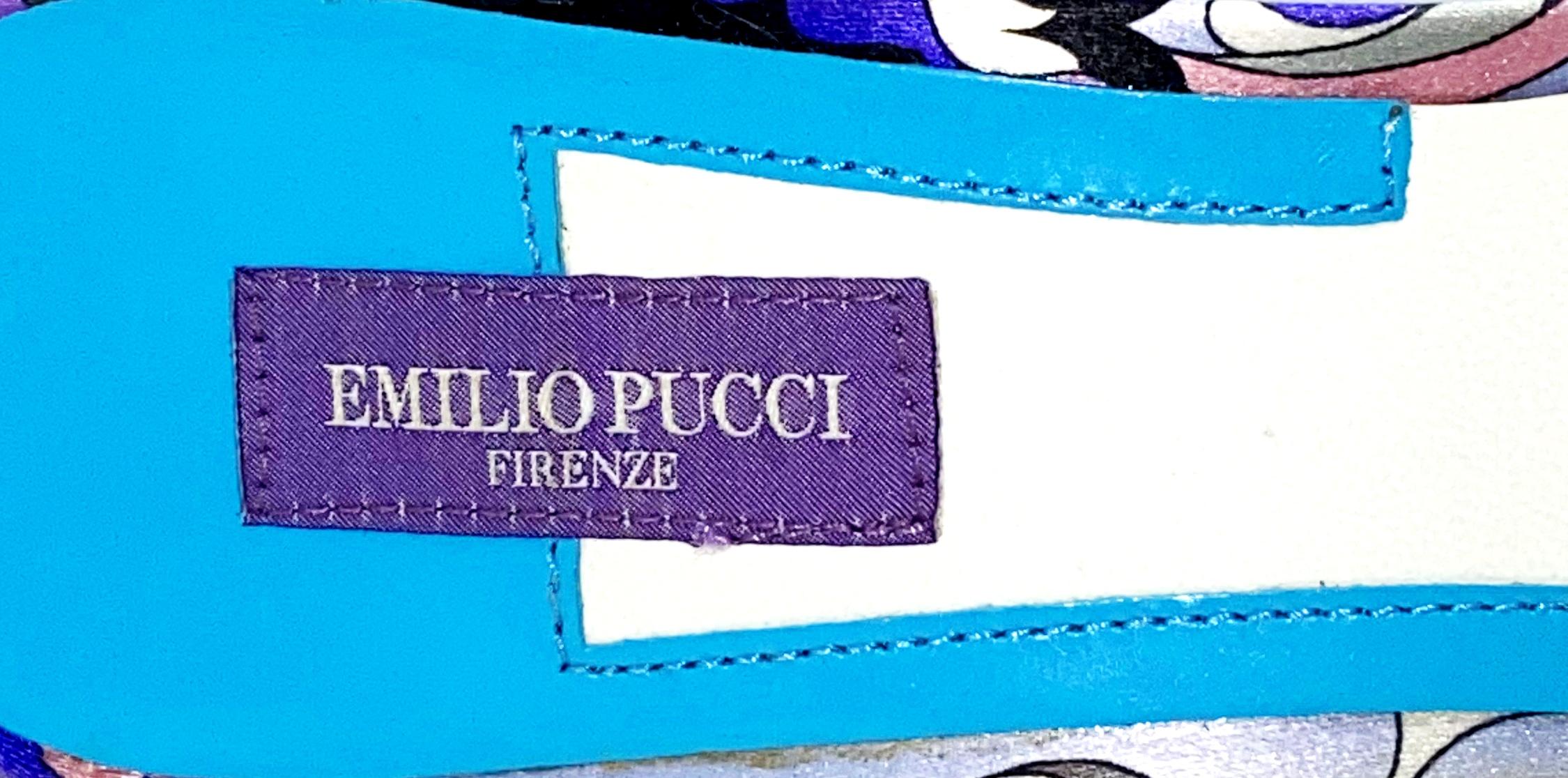 NEU Emilio Pucci Unterschrift Druck Mules Heels Schuhe im Zustand „Neu“ in Switzerland, CH