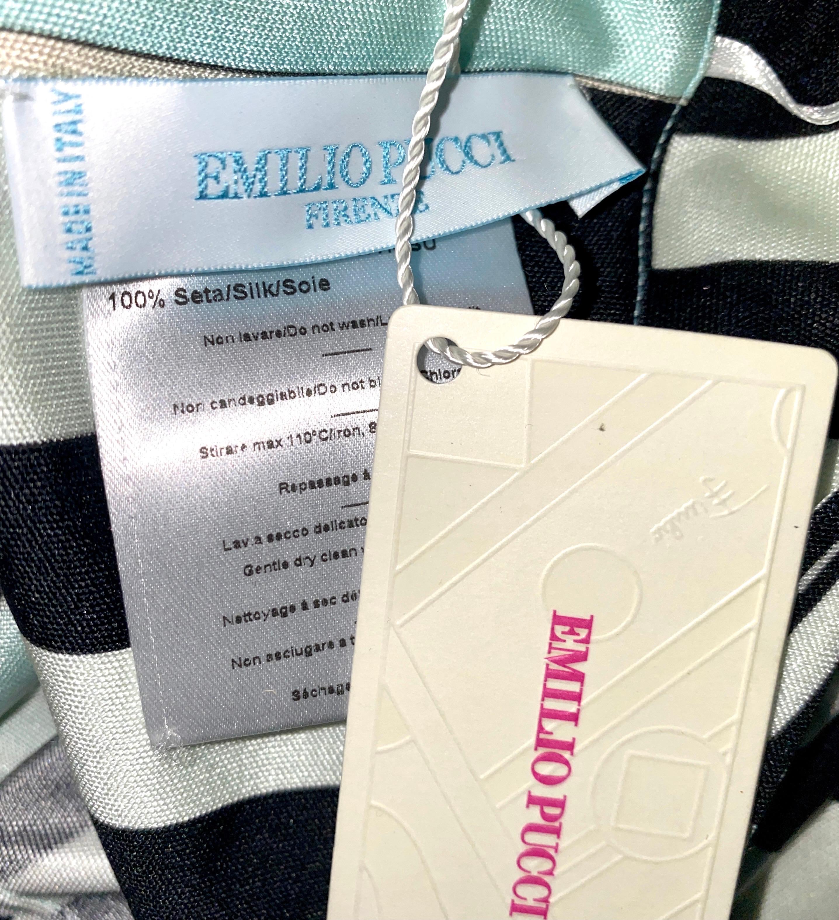 UNWORN Emilio Pucci Signature Print Silk Dress with Beaded Fringe Collar 42 For Sale 3
