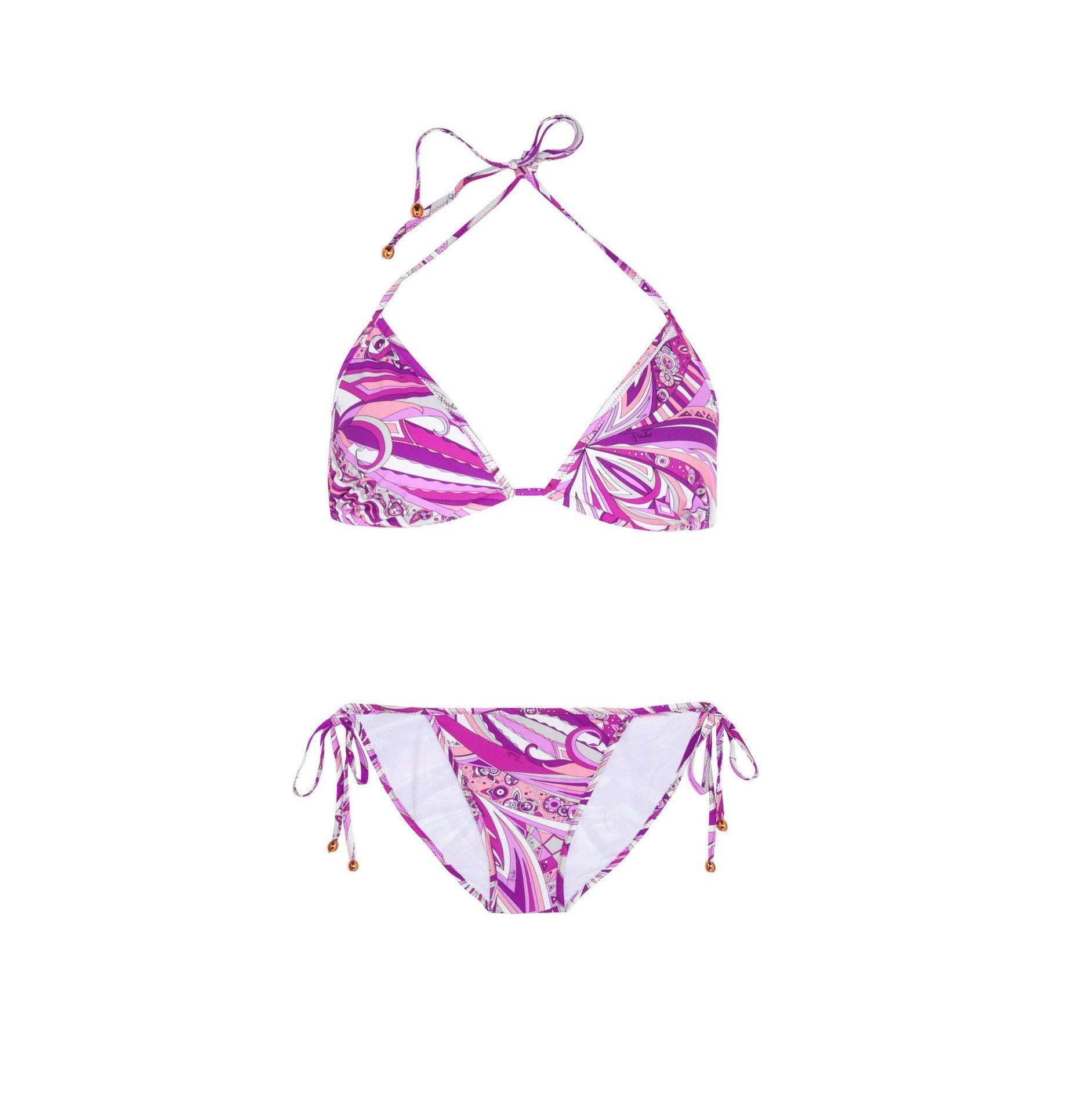 Women's NEW Emilio Pucci Signature Print Triangle Bikini Swimsuit Swimwear