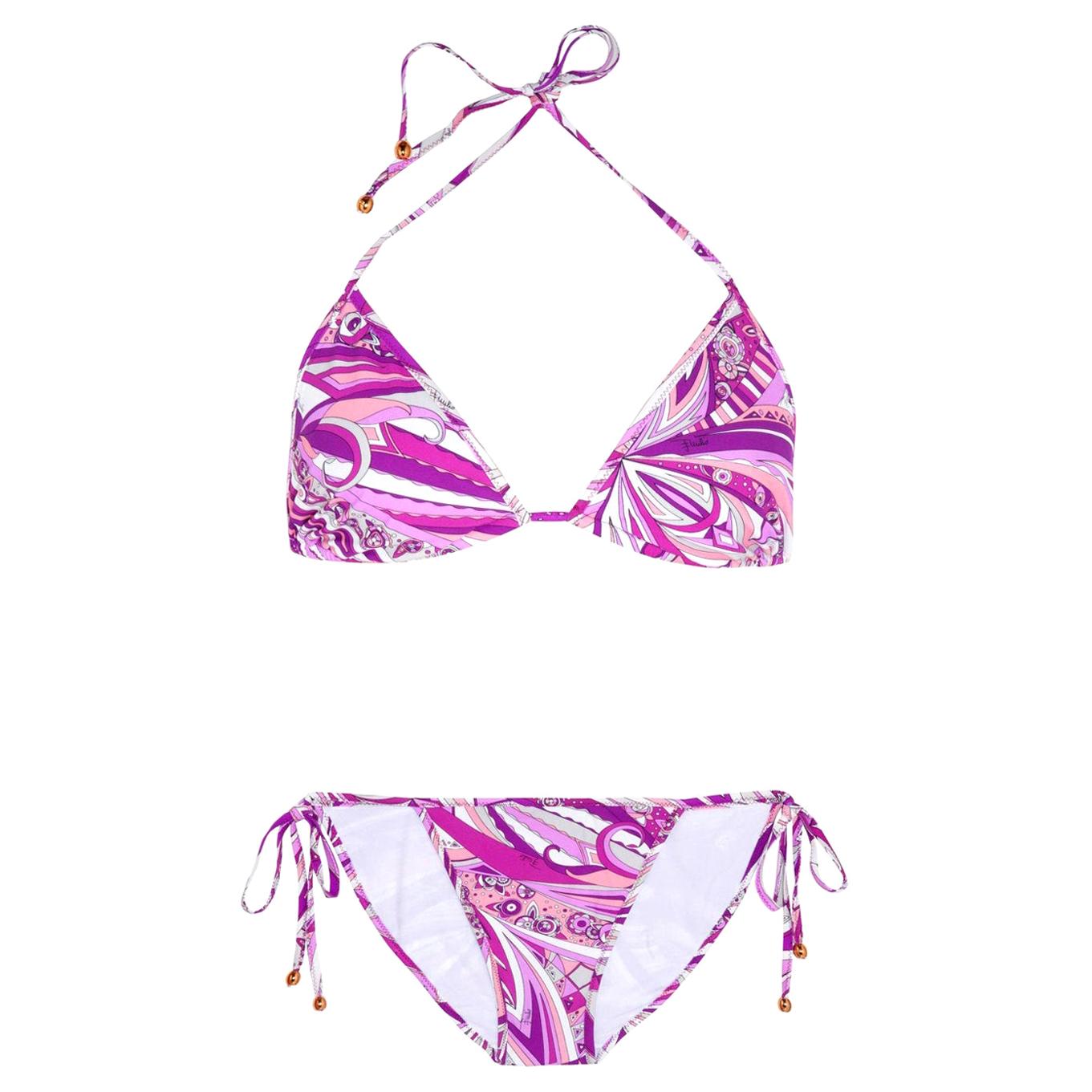 NEW Emilio Pucci Signature Print Triangle Bikini Swimsuit Swimwear