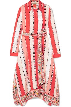 NEW Emilio Pucci Signature Printed Silk Twill Midi Scarf Dress with Belt 42