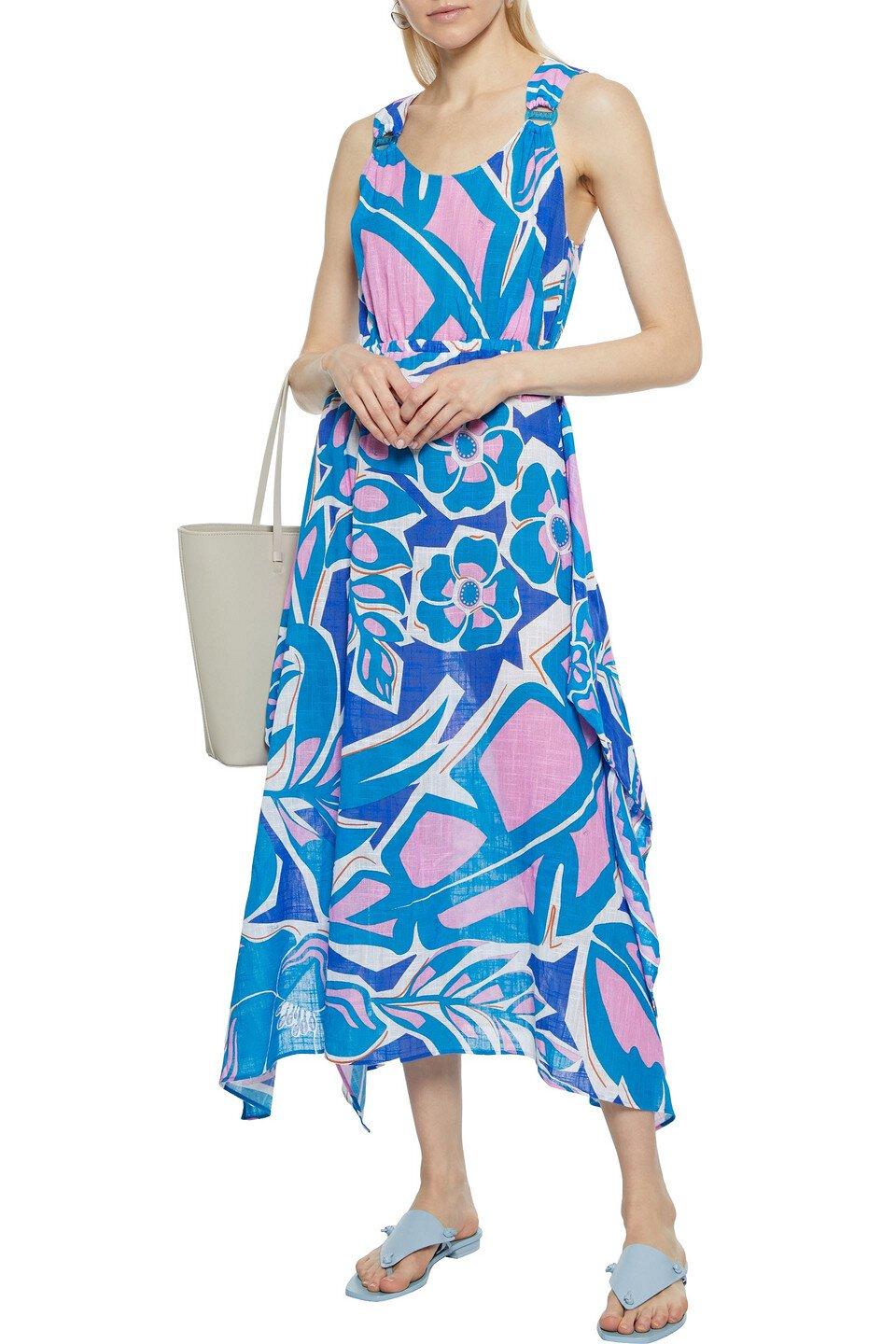 Women's NEW Emilio Pucci Signature Tropical Print Midi Dress Gown 38 For Sale