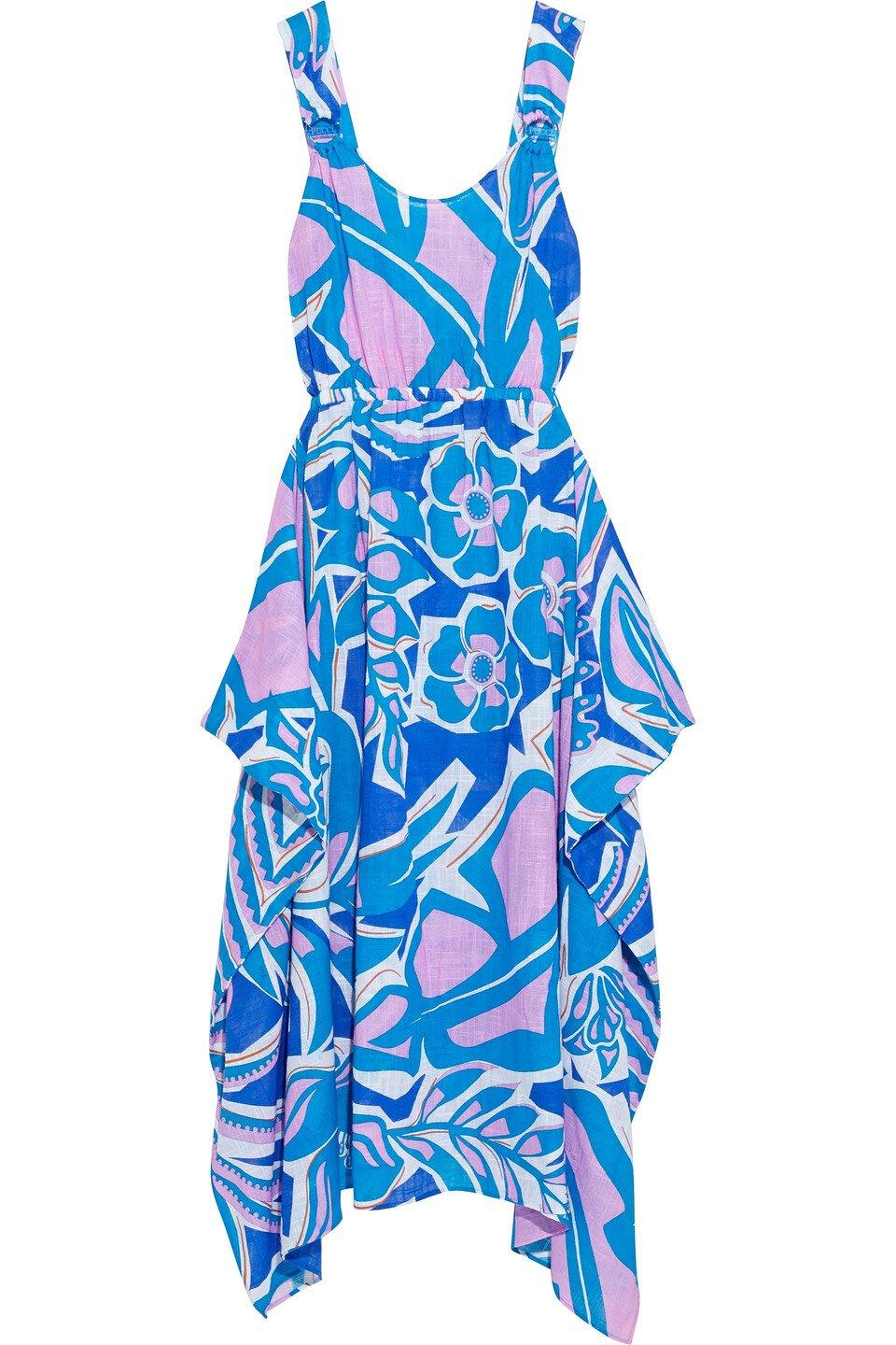 Blue NEW Emilio Pucci Signature Tropical Print Midi Dress Gown 38 For Sale