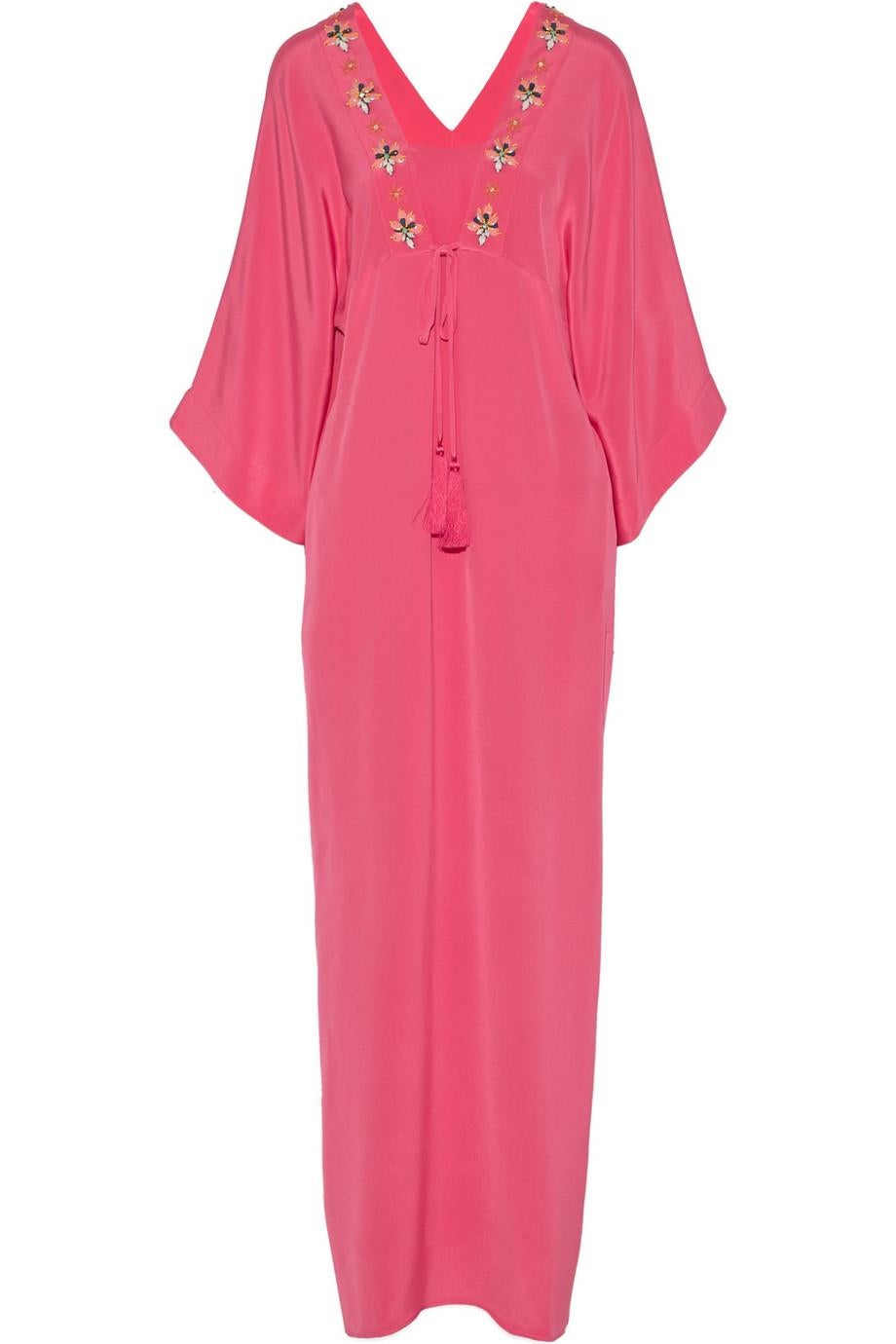 NEW Emilio Pucci Silk Cady Embroidered Kaftan Maxi Dress Evening Gown 42 For Sale 5