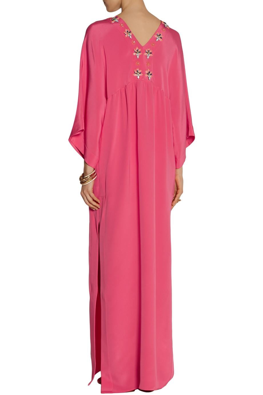 NEW Emilio Pucci Silk Cady Embroidered Kaftan Maxi Dress Evening Gown 42 For Sale 6