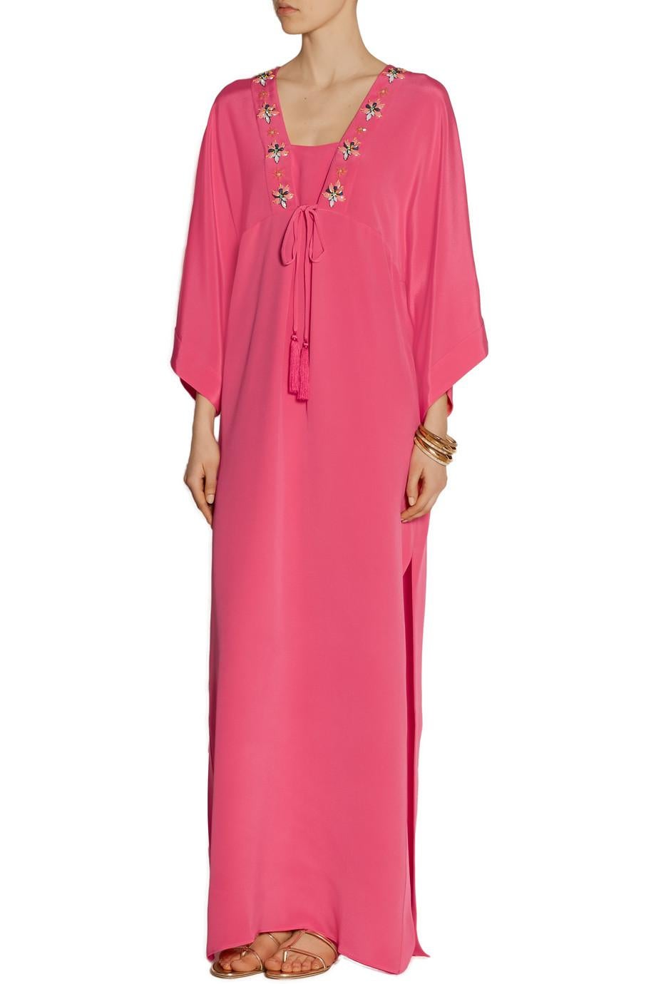 NEW Emilio Pucci Silk Cady Embroidered Kaftan Maxi Dress Evening Gown 42 For Sale 7