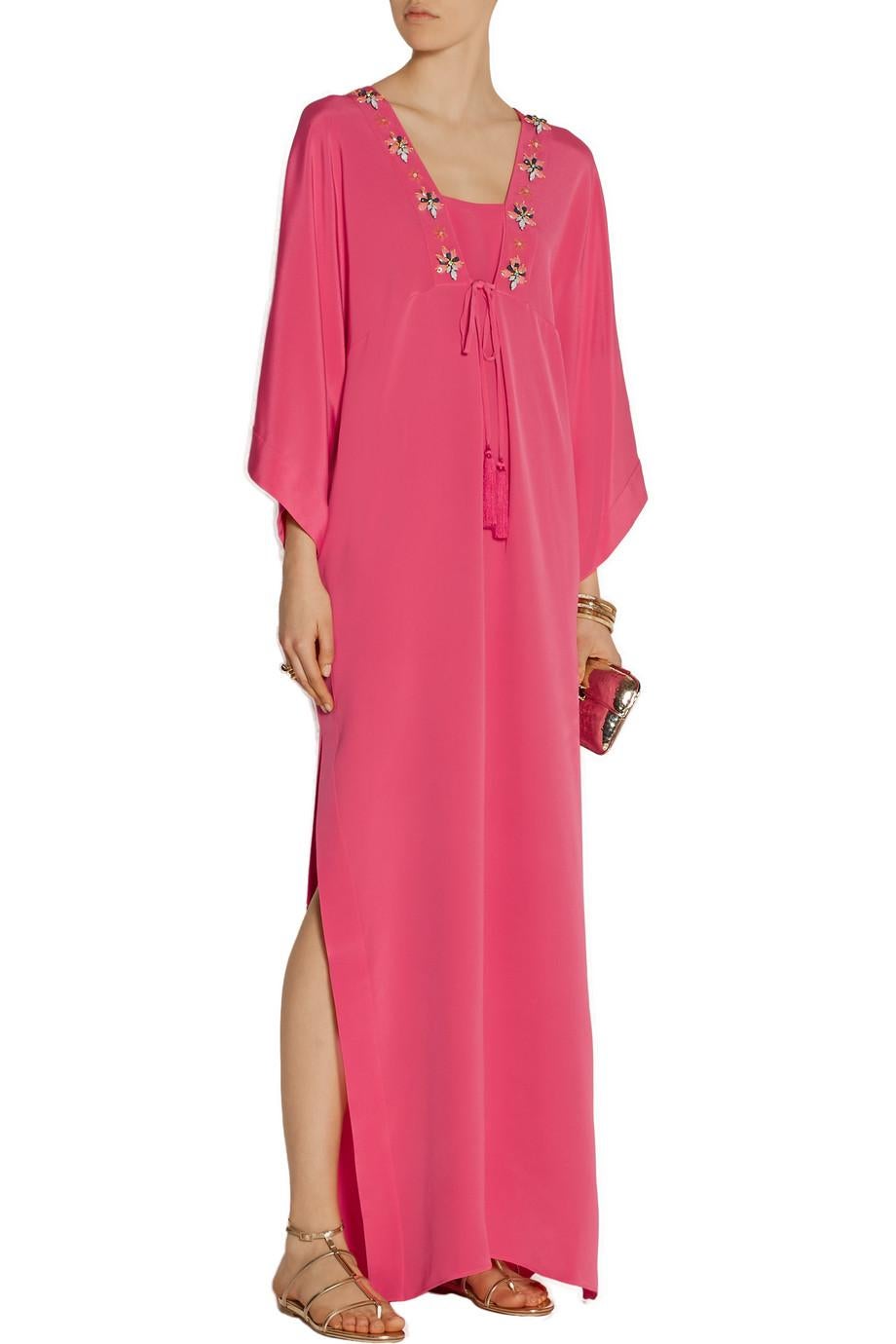 NEW Emilio Pucci Silk Cady Embroidered Kaftan Maxi Dress Evening Gown 42 For Sale 8