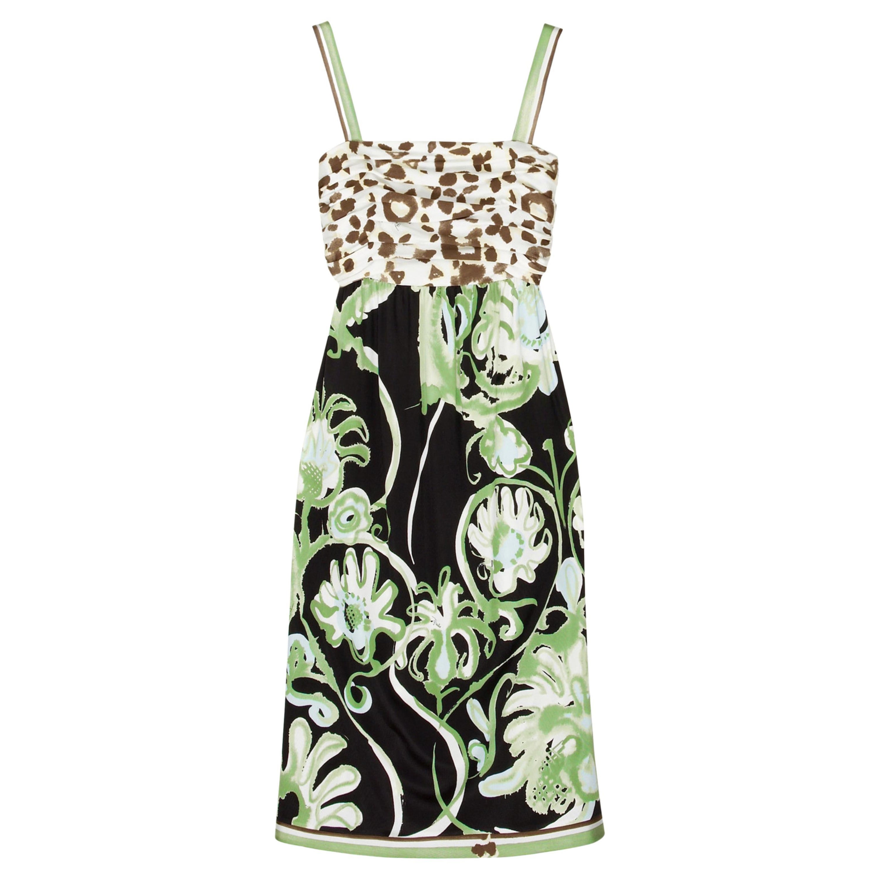 NUOVO Emilio Pucci Vestito in seta con stampa floreale botanica e animale ghepardo 40