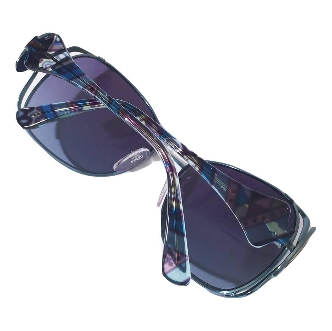 New Emilio Pucci Teal Blue Aviator Sunglasses With Case & Box For Sale 7