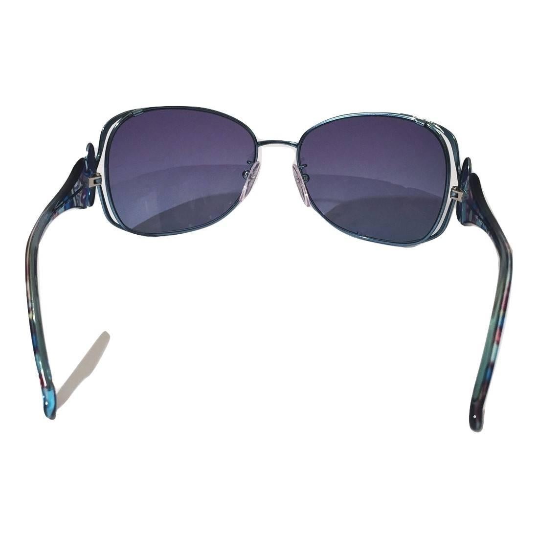 New Emilio Pucci Teal Blue Aviator Sunglasses With Case & Box For Sale 8