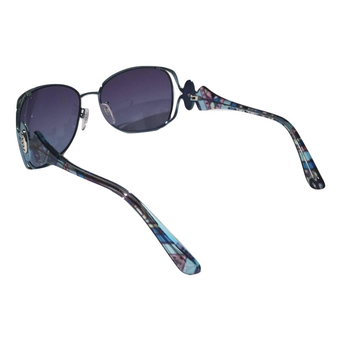 New Emilio Pucci Teal Blue Aviator Sunglasses With Case & Box For Sale 9