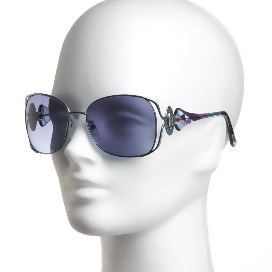 New Emilio Pucci Teal Blue Aviator Sunglasses With Case & Box For Sale 3