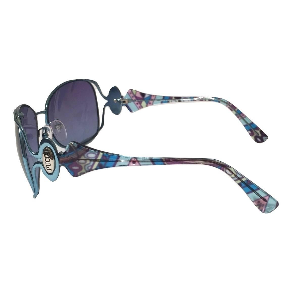 New Emilio Pucci Teal Blue Aviator Sunglasses With Case & Box For Sale 4