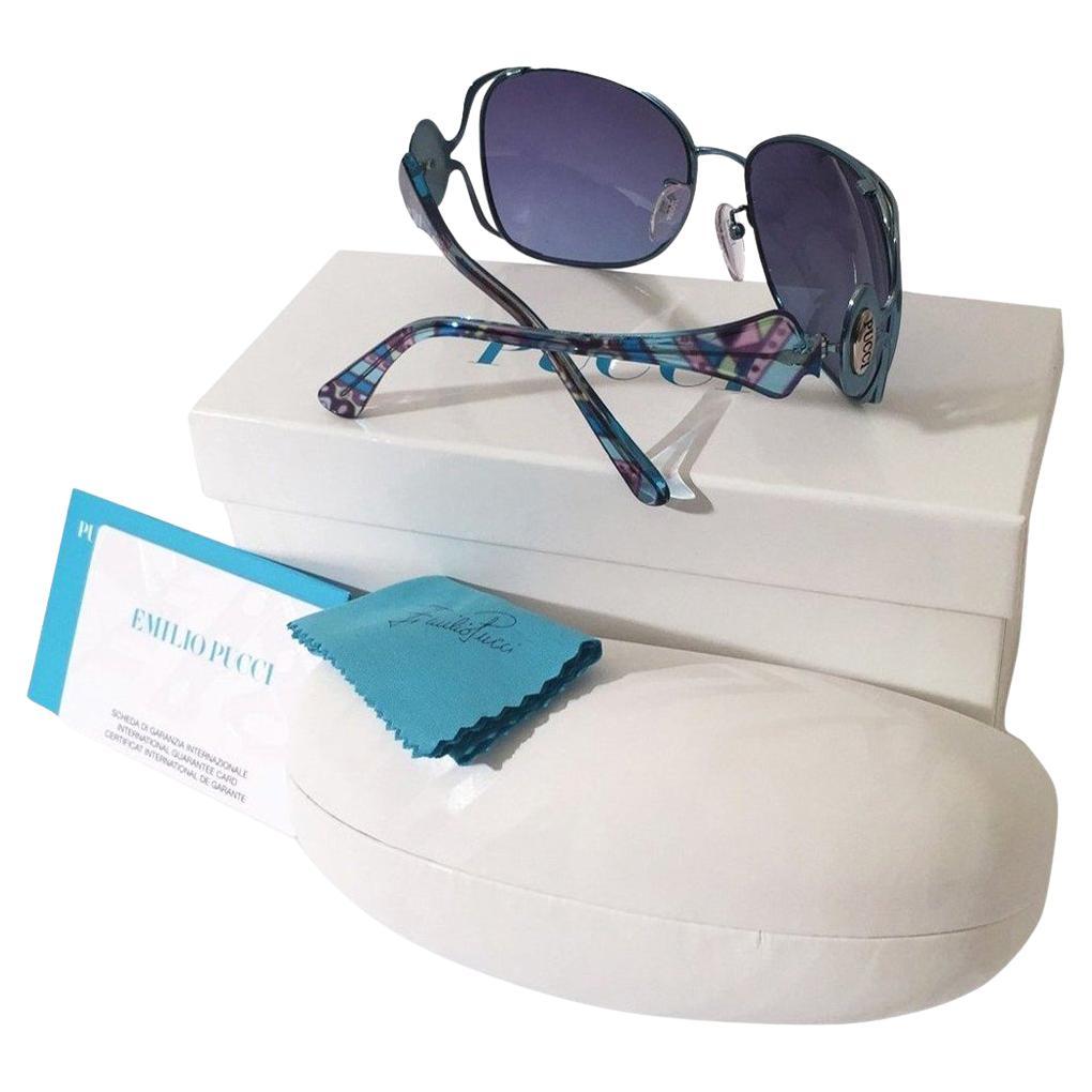 Neu Emilio Pucci Teal Blue Aviator Sonnenbrille mit Etui & Box